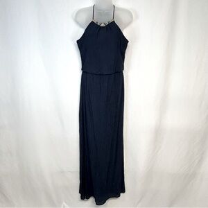 Lily Rose Womens Sleeveless Maxi Dress Size M‎ Crepe Crinkle Beads Button Blue